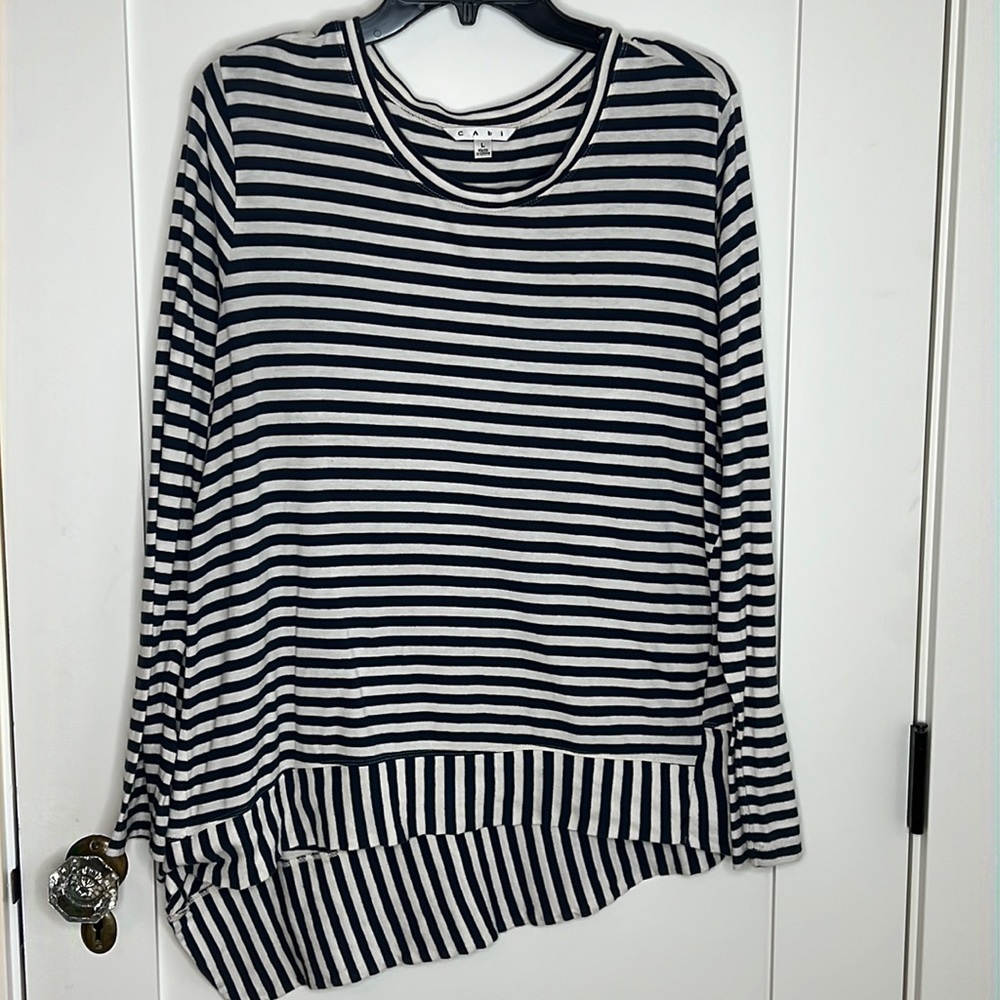 🕶️Blue/White⚡️Stripe Bengal Long Sleeve Tee Shirt L cabi soft knit